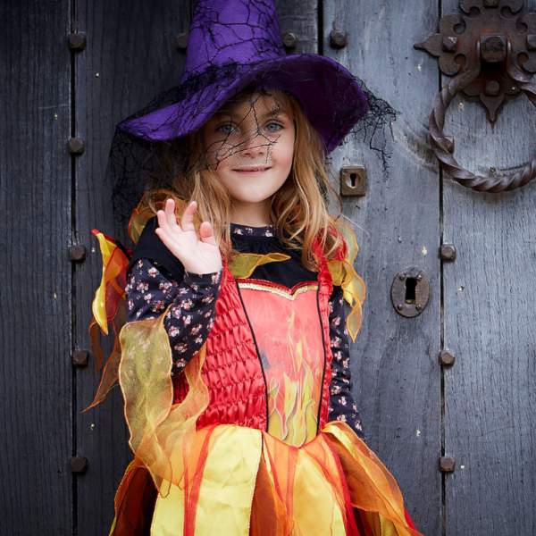 Child dressed up as a witch at Sudeley Castle in Cheltenham.