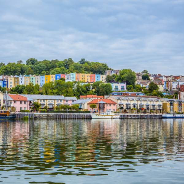 Colourful houses on the hills around harbourside
