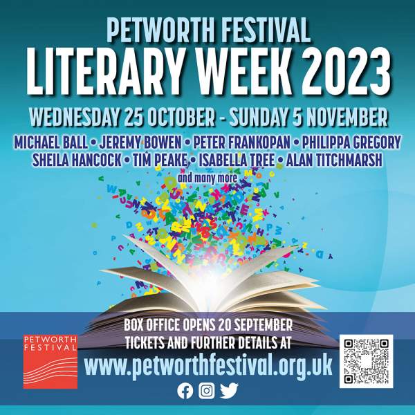 a poster promoting petworth literary festival 2023