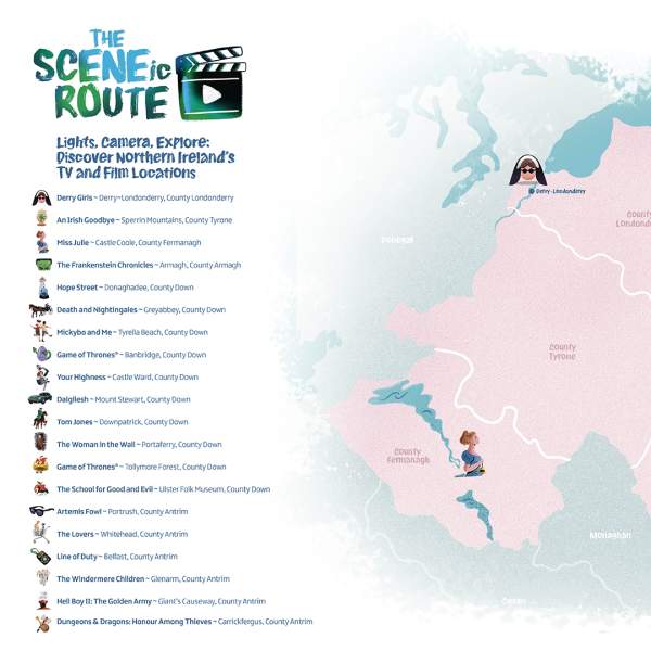 Filming locations in Northern Ireland map graphic