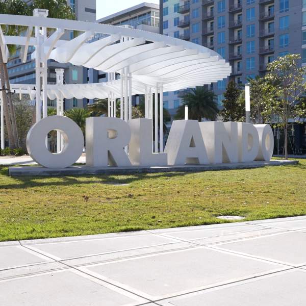 Orlando Sign in the Luminary Green Park in the Parramore area of Downtown Orlando.