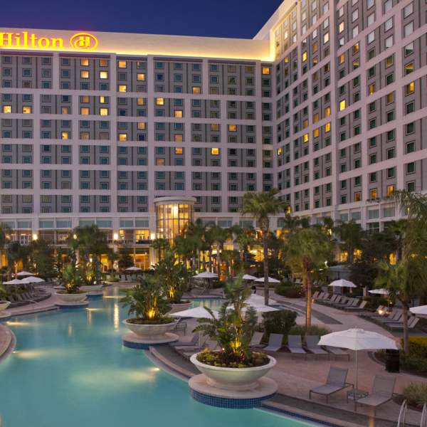 Hilton Orlando exterior pool at night