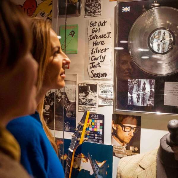 Visitors view memorabilia from Northern Ireland band Ash at the Oh Yeah Music Centre in Belfast.