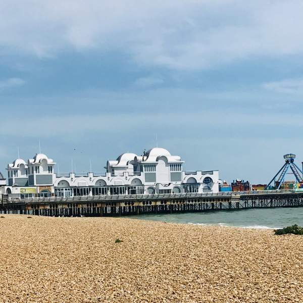 Photograph of Southsea Beach with South Parade Pier in the background
