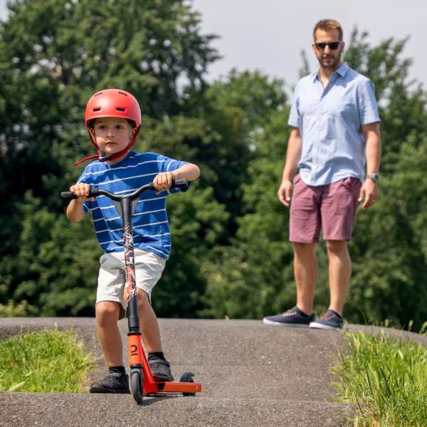 A dad and child on the Hilsea pump track