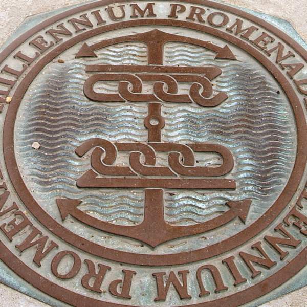 Close-up photograph of a Millennium Promenade plaque