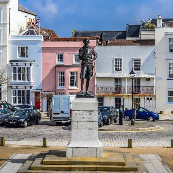Photograph showing the statue of Admiral Lord Nelson in Old Portsmouth's Grand Parade