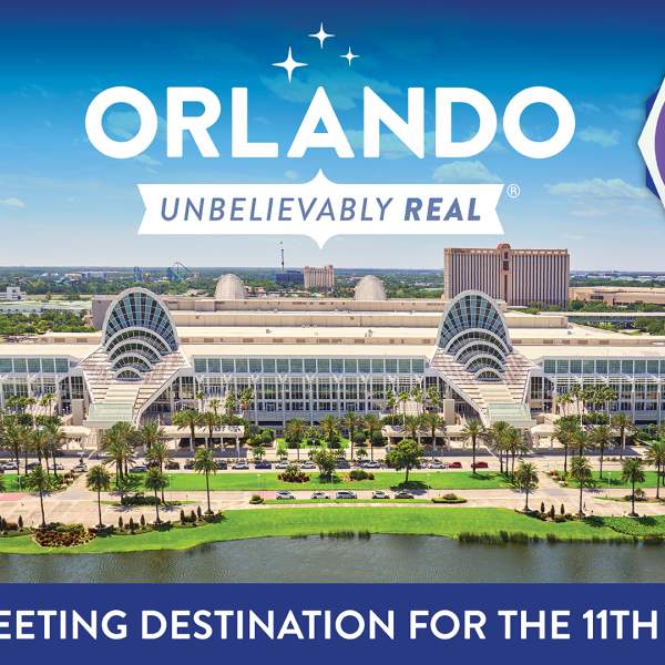 2026 Cvent Top Destination Graphic, A wide aerial image captures the Orange County Convention Center with surrounding roadways, greenery, and water features, paired with large “Orlando Unbelievably Real” branding and a Cvent 2026 Top Meeting Destinations North America badge.