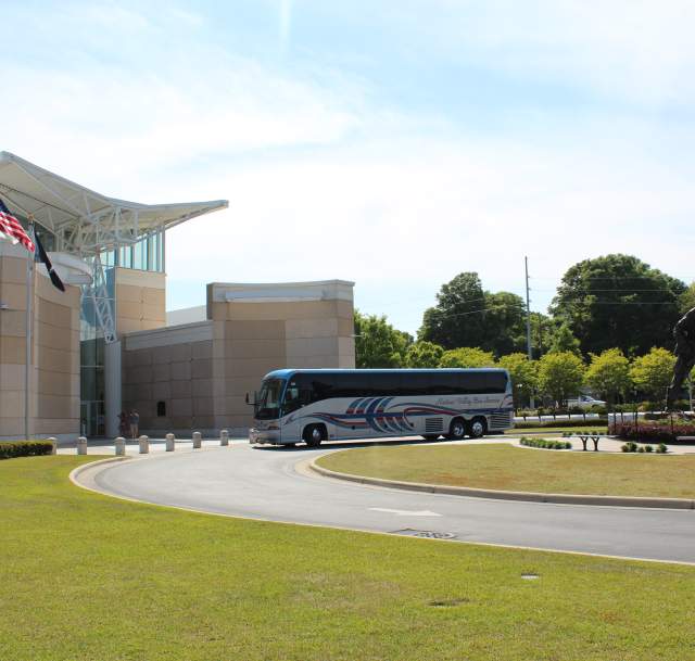 Motorcoach bus parked at Airborne and Special Operations Museum in Fayetteville NC