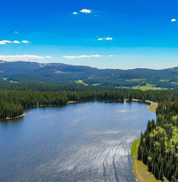 Aerial view of lake on the Grand Mesa