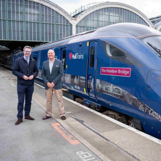Richard Salkeld, Head of Communications and Partnerships at Hull Trains, and Chris Blacksell, Chair of VHEY, at Hull's Paragon Interchange