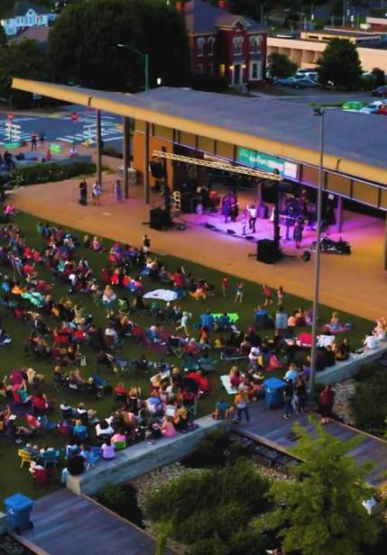 aerial shot of a crowd at an outdoor concert venue