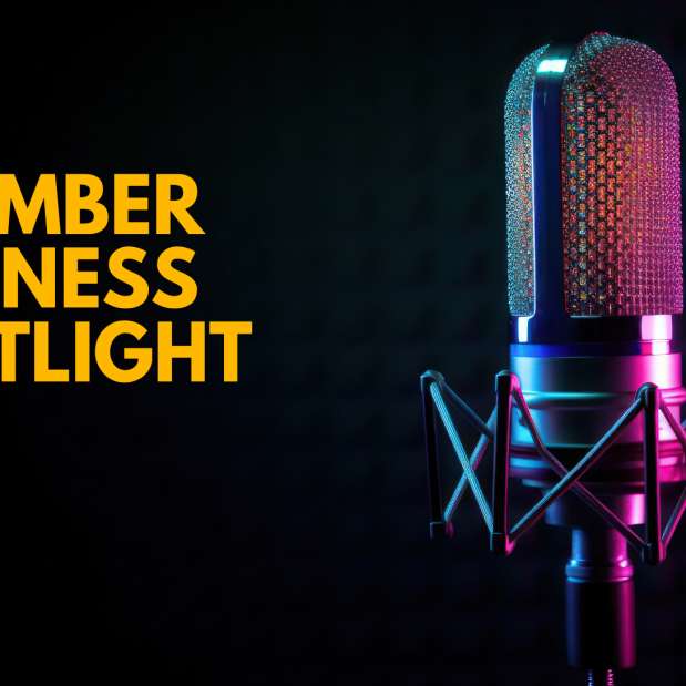 Chamber Business Text in yellow with Microphone