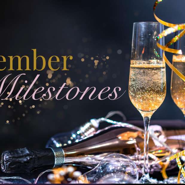 Member Milestones text next to champagne glasses