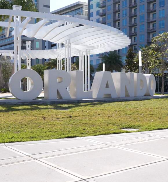 Orlando Sign in the Luminary Green Park in the Parramore area of Downtown Orlando.