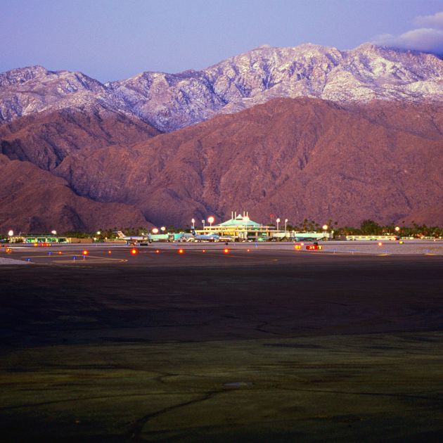 Palm Springs International Airport with big beautiful mountains in the background