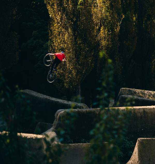 Rider getting air off a jump at Gorge Road Jump Park