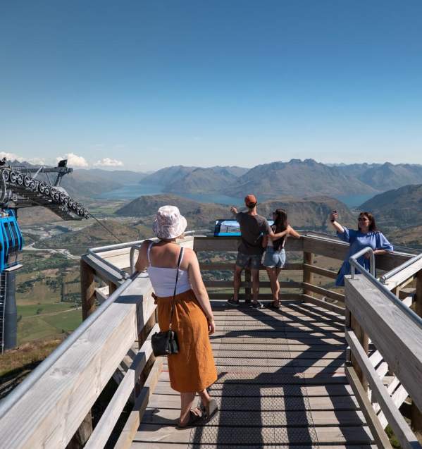 View of mountains and lake at the Coronet Peak sightseeing platform
