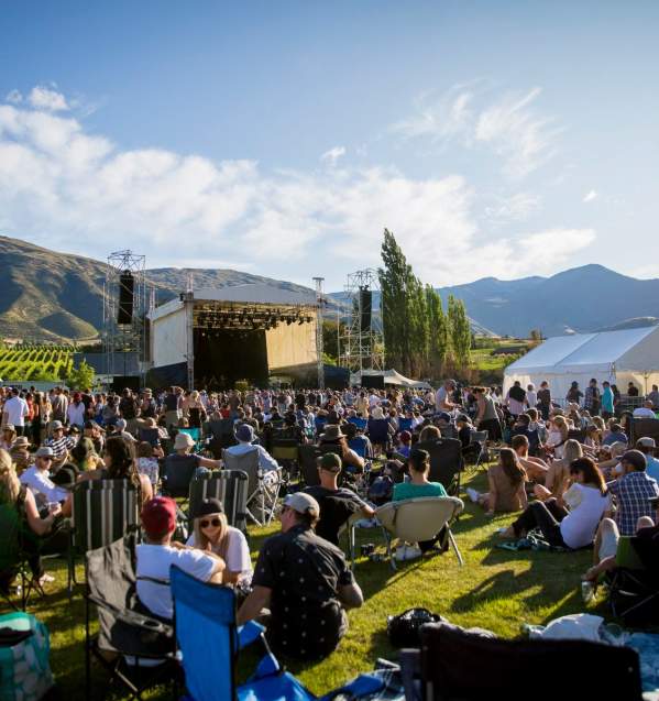 Concert goers relaxing at the annual Gibbston Valley Summer Concert