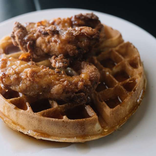 Fried Chicken On A Waffle At Mockingbird Cafe