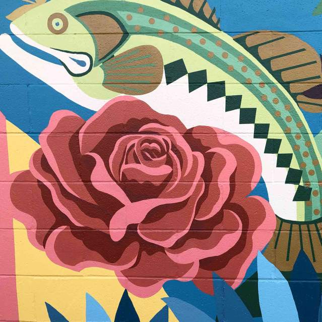 Mural with fish and roses