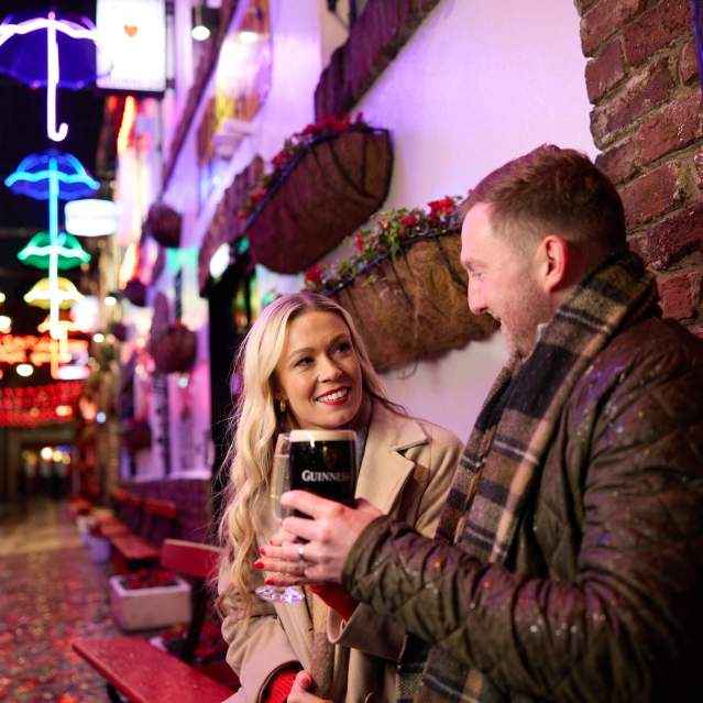 couple with beer in Winter