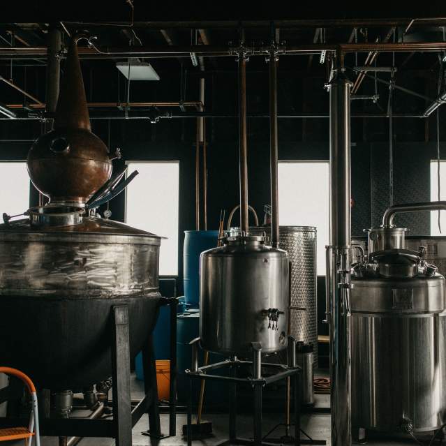 The distilling room in a spirits distillery.