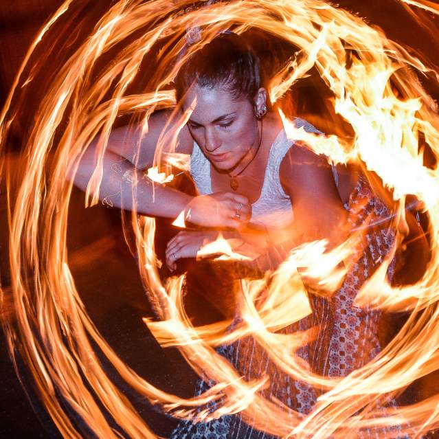 Woman spinning fire