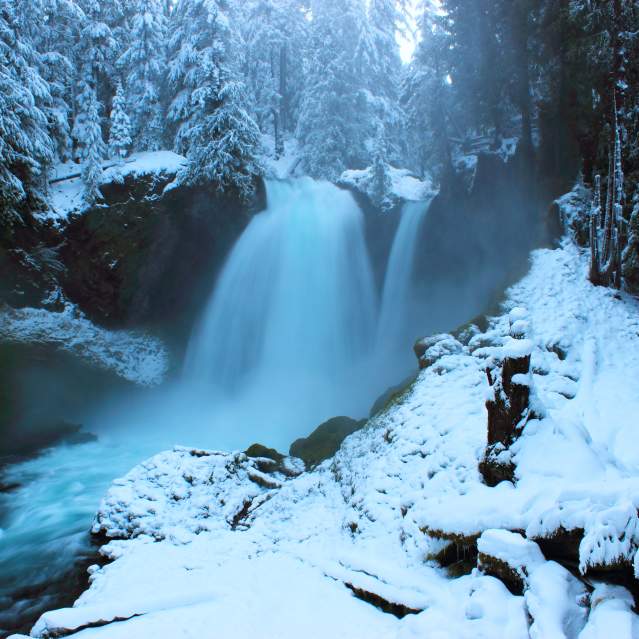 Sahalie Falls in Winter by Greg Yamada
