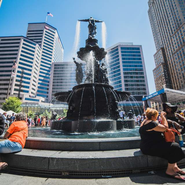 the Tyler Davidson Fountain in downtown Cincinnati