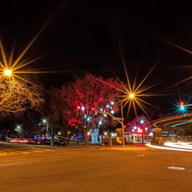 Holiday lights twinkling over Roosevelt Park