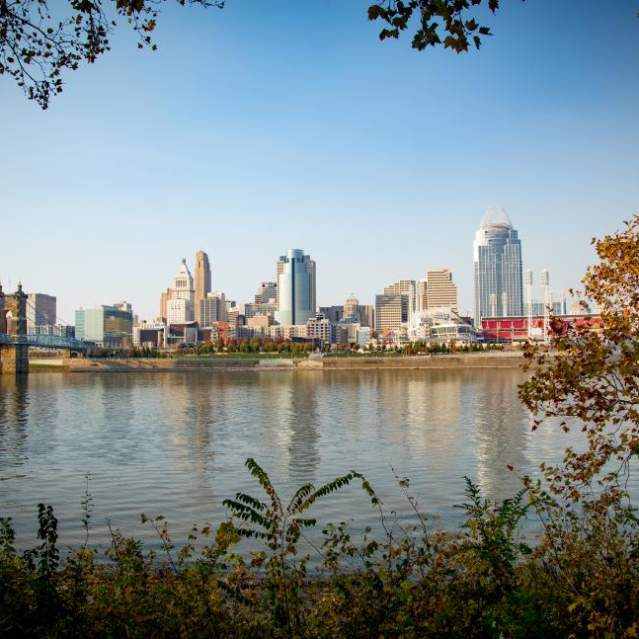View of Ohio River and Cincinnati skyline
