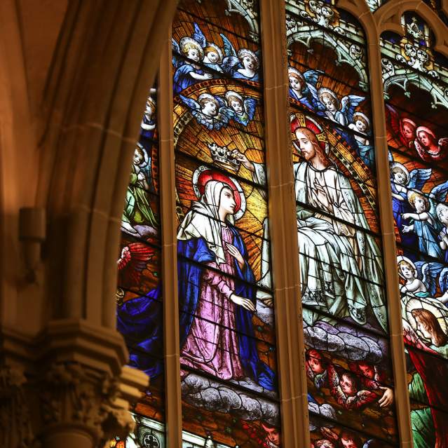 A large stained glass window from the Cathedral Basilica in Covington