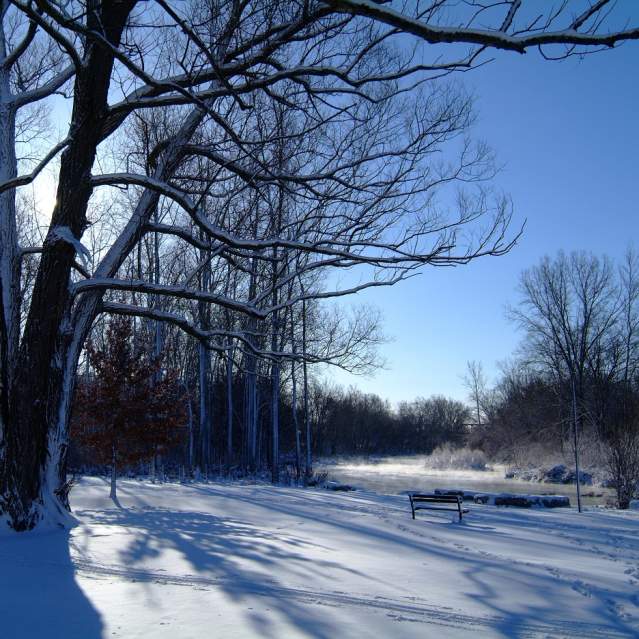 Winter scenic waterfront landscape