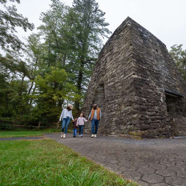Family at Iron Furnace at Pine Grove Furnace State Park