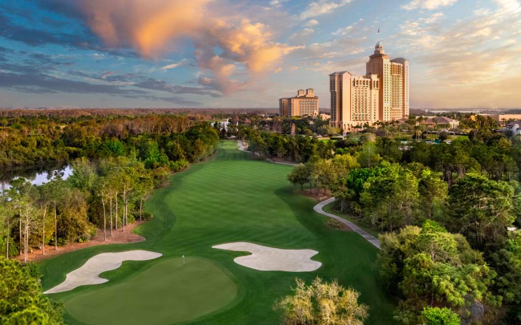 Aerial view of JW Marriott Orlando, Grande Lakes resort and golf course
