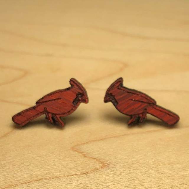 Tiny wooden cardinals from SoKno Woodworking in Knoxville