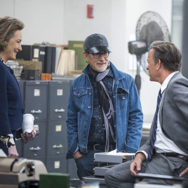Merrill Streep, Stephen Spielberg, Tom Hanks. Filming The Post.