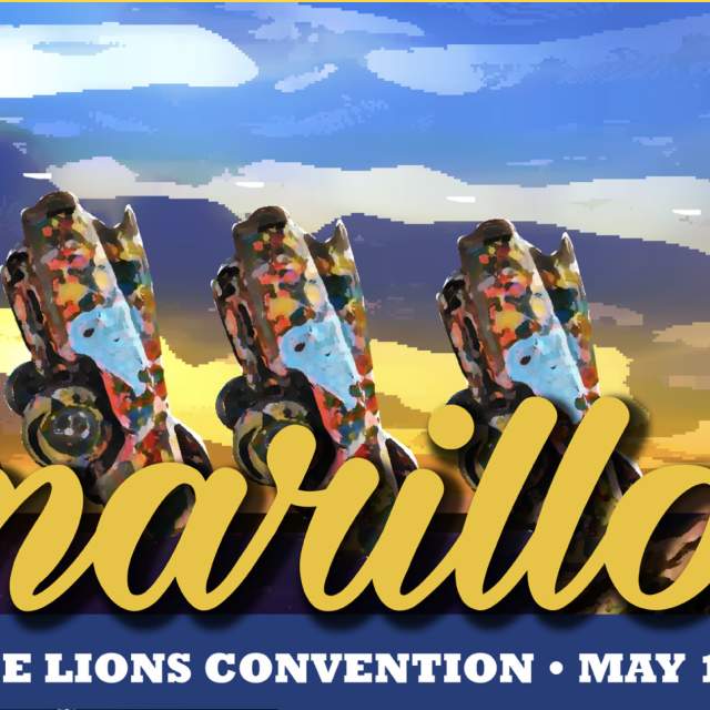 Lions State Convention Header - Cadillac ranch and the palo duro canyon lighthouse by an Amarillo US 66 sign