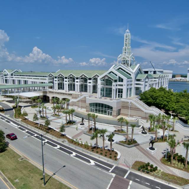 Aerial shot of the Hall of Fame Walk and Convention Center
