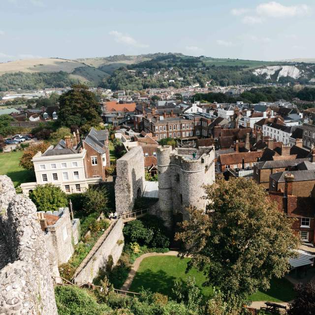 Aerial shot of Lewes with castle and grounds in view