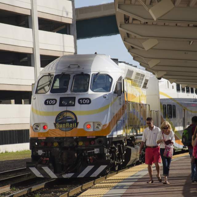 Sunrail train arrives at the station