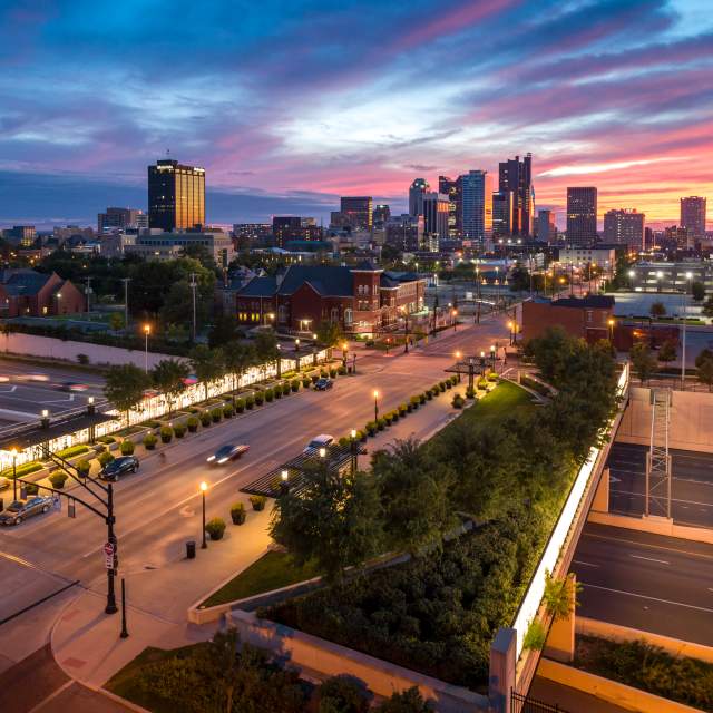 A skyline view from the King Lincoln District in downtown Columbus.