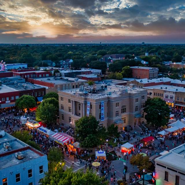 Downtown McKinney aerial shot during Oktoberfest