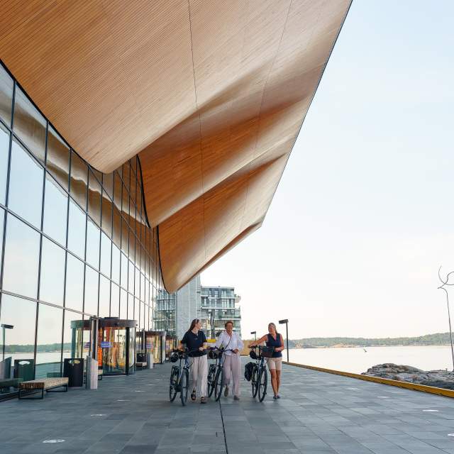 tre damer på sykkel