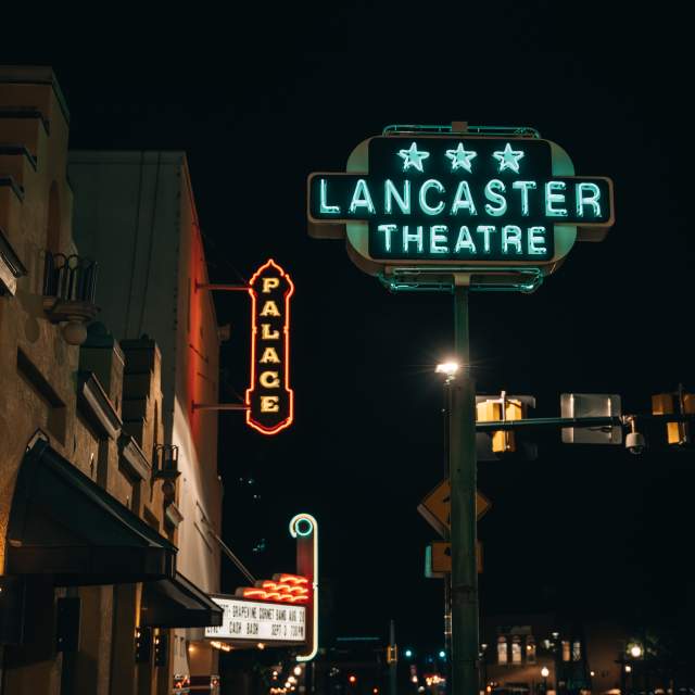 Palace and Lancaster Theater neon signs