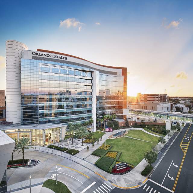 The sun shines on Orlando Regional Medical Center, Orlando Health's premier facility in downtown Orlando.