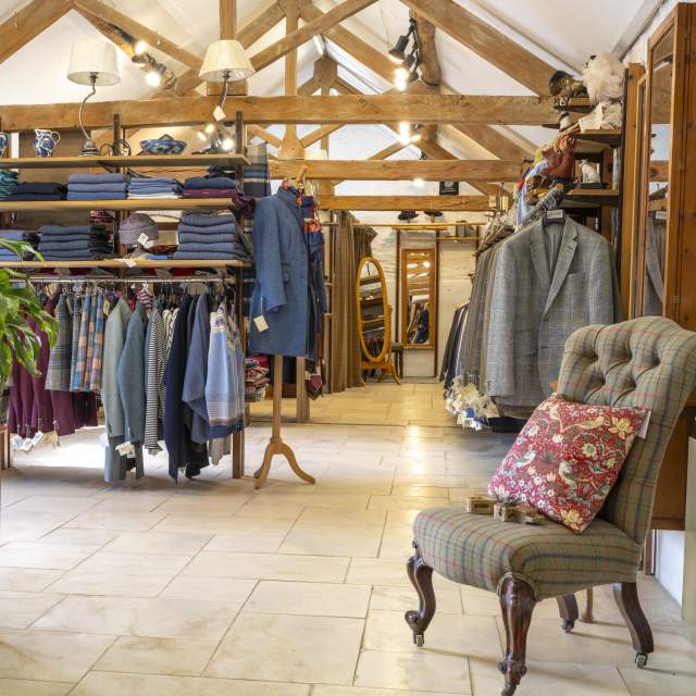 Display of clothes at Cotswold Woollen Weavers in Filkins