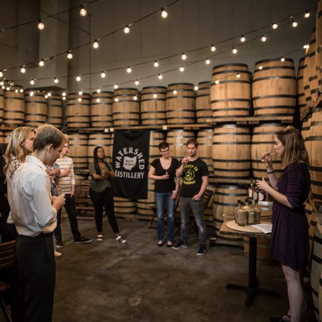 Group on tour at Watershed Distillery