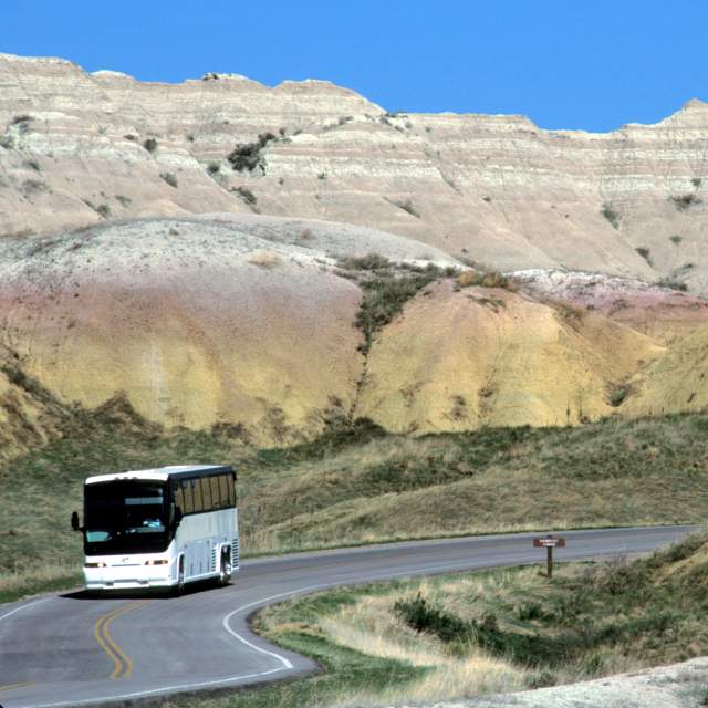 Badlands and a Motorcoach bus